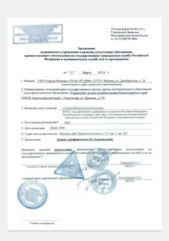 Купить справку 001 ГС/у на госслужбу